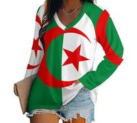Mujeres Bandera Nacional De Argelia V Cuello Sudadera Casual De Manga Larga Pullover Moda Casual Camisas Sueltas, Camiseta Básica De Manga Larga, Ligera Y Transpirable Lavable A Máquina Rosa M