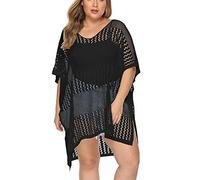 Mujeres Beachwear Hollow Out Bikini Cover Ups Trajes de baño Crochet Sexy de punto playa cubierta Ups Ladies Backless Dress negro-4XL