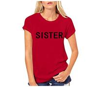 Mujeres Best Friend Letras Rosas Impresas Camisetas Casual Blusas Tops Top Mujer Sin Mangas, rojo, XXL