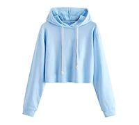 Mujeres Blase Long Sleeve Hoodie Drawstring Crop Sweatshirt Crop Top Pullover, de Viscosa, Ajuste Relajado y Oversize, Ideal para Primavera, Primavera Estampado gráfico