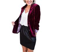Mujeres Blazer de Terciopelo Un Botón Slim Fit Traje de Chaqueta Abrigo de Oficina Chaqueta de Manga Larga Chaqueta de Oficina Abierta,Vino Rojo,M