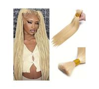 Mujeres Cabello humano liso rubio n.° 613 for trenzar, de 16 a 26 pulgadas, sin trama, a granel, trenzas de ganchillo Extensiones para trenzas(24 24 24 inches)