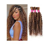 Mujeres Cabello humano trenzado, 100 g/paquete, sin trama, P4/27, mechones con ondas profundas for trenzas bohemias Extensiones para trenzas(22inch 1PC)
