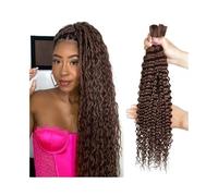 Mujeres Cabello humano trenzado color marrón chocolate for trenzas bohemias n.° 4, ondas profundas, cabello Remy brasileño a granel, sin trama Extensiones para trenzas(28inches)