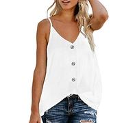 Mujeres Camisetas Sin Mangas Tank Top Casual Cuello V Sólida Botones Blusa Cami Camisas Chic Gasa Chaleco Tops B Blanco ES 40