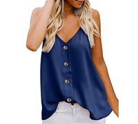 Mujeres Camisetas Sin Mangas Tank Top Casual Cuello V Sólida Botones Blusa Cami Camisas Chic Gasa Chaleco Tops B Azul ES 38