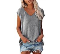 Mujeres Cap Sleeve Verano Casual Tops V-Cuello de Pico Liso Casual Camisas Holgadas Blusa Blusa Mujer Verano, GY3., L