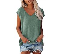 Mujeres Cap Sleeve Verano Casual Tops V-Cuello de Pico Liso Casual Camisas Holgadas Blusa Blusa Mujer Verano, GN1, XXL