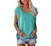 Mujeres Cap Sleeve Verano Casual Tops V-Cuello de Pico Liso Casual Camisas Holgadas Blusa Blusa Mujer Verano, Gn2., XL