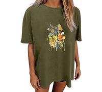 Mujeres Casual Color Sólido Estilo Acuarela Mariposa Impresión Suelta Manga Corta Camiseta Top Plata, Verde militar., XXL
