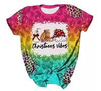 Mujeres Casual Colorful Gradient Leopard Tie Dye Estampado Navidad Cuello O Manga Corta Camiseta Top Pluma Top Mujer, Blanco, XL