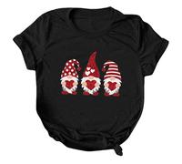 Mujeres Casual Corazón Estampado Camisas Cuello Redondo Manga Corta T Tops Túnica Blusa Yoga Camisa Mujer Holgada, Negro , S