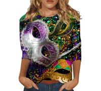 Mujeres Casual Cuello Redondo Tres Mangas Retro Estilo Étnico Impreso Camiseta Casual Top Camisetas Mujeres Cuello V, azul, S