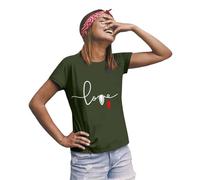 Mujeres Casual Simple Color Sólido Cuello Redondo Manga Corta Camiseta Divertida Impresión Letra Manga Corta Camiseta Top Ligero Jersey Mujer, Verde militar., M