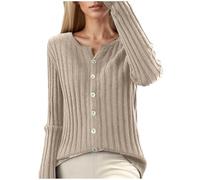 Mujeres Casual Slim Fit Cárdigan O Manga Larga Suave Sólido Suéter Prendas de punto, caqui, L