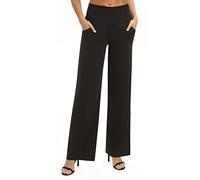 Mujeres Casual Sólido Suelto Anchas Pierna Palazzo Pantalones Elástico Cintura Yoga Pantalones con Bolsillos(XXL, Café)