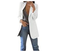 Mujeres Casual sólido suelto cárdigan solapa manga larga bolsillo chaqueta de oficina, Blanco, S
