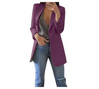 Mujeres Casual sólido suelto cárdigan solapa manga larga bolsillo chaqueta de oficina, morado, M