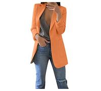 Mujeres Casual sólido suelto cárdigan solapa manga larga bolsillo chaqueta de oficina, naranja, XL