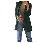 Mujeres Casual sólido traje manga larga bolsillo abierto frente abrigo de trabajo, Verde militar., 3XL