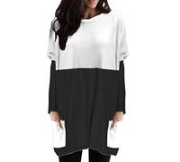 Mujeres Casual sólido vestido cuello redondo empalme manga larga bolsillo manga larga camisa top satén pantalones, Negro , M