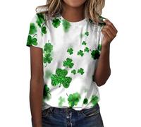 Mujeres Casual St Pa Day Impreso Camisas Cuello Redondo Manga Corta T Tops Túnica Blusa Malla Top Señoras, Verde militar., S