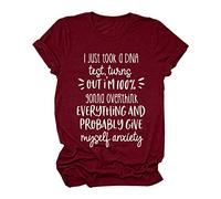 Mujeres Casual Top Camisa Carta Camisa Blusa Manga Corta Cuello Redondo Camiseta Personalidad Suelta Camisa Vaquera Mujer Negro, Vino, M