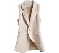 Mujeres Chaleco Largo Cardigan Trabajo Oficina Chaleco Largo Abrigo Chaqueta Casual Chaqueta sin Mangas Ligero Chaleco Tops Traje sin Mangas Chaqueta (Beige,XL)