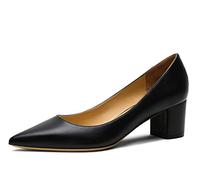 Mujeres Chunky Block Heel Pointed Toe Pumps Slip-on Office Party Dress Tacones Zapatos Negro 37 EU