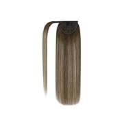 Mujeres Cola de caballo cabello humano con ombré marrón, extensión cola, raíces oscuras, castaño claro Uso diario(16inches)
