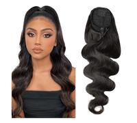 Mujeres Cola de caballo con ondas corporales, extensiones cabello clip y cordón, humano brasileño Uso diario(20inches)