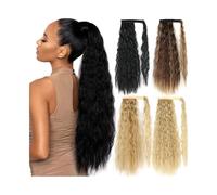 Mujeres Cola de caballo ondulada maíz 22 pulgadas largo, extensión cabello sintético envolvente con clip for rizar Uso diario(27)