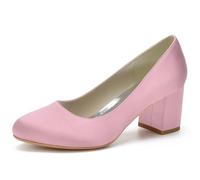 Mujeres Comodidad De Las Cerrado Punta Redonda Sandalias Chunky Block Heel Vestido Zapatos Satén Boda Zapatos Sin Cordones Solid Color Zapatos De Novia,Rosado,39 EU