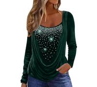 Mujeres Cómodo Casual Diamantes Conjunto Manga Larga Top Dos Piezas Top Amarillo Señoras, verde, XXL