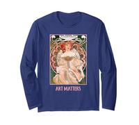 Mujeres con Flores Paris Mucha Art Nouveau Art Matters Manga Larga, Unisex para Adultos, Azul Marino, S