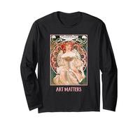 Mujeres con Flores Paris Mucha Art Nouveau Art Matters Manga Larga, Unisex para Adultos, Negro, L