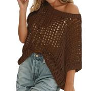 Mujeres Cover Up de Verano, Ganchillo Punto con Cuello Redondo, Manga Corta/Larga, Hueco Chic para Traje de Baño y Playa