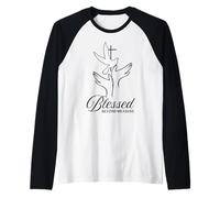 Mujeres cristianas, paloma rosada, bendita, niños o niñas, cruzan a Cristo Camiseta Manga Raglan