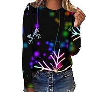 Mujeres Cuello Redondo 3D Digital Decoración Navidad Impresión Manga Larga Camiseta Top Compras Online, marine, M
