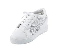Mujeres Cuña Encaje Patrón Entrenador Zapatillas para Mujeres Señoras Cuña Plataforma Casual Zapato Interior Aumento Zapatos, Blanco, 37 EU