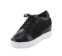 Mujeres Cuña Encaje Patrón Entrenador Zapatillas para Mujeres Señoras Cuña Plataforma Casual Zapato Interior Aumento Zapatos, Negro , 38 EU