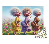 Mujeres de Edad Avanzada de Dibujos Animados Puzzle 1000 Piezas Abuelas Bailando Cartón Reciclado para Niños 12+ Decoración Pared para Entretenimiento Oferta Mejor Regalo 52x38cm/1000pcs