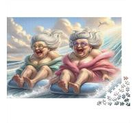 Mujeres de Edad Avanzada Surf Puzzle Adultos 1000 Piezas Abuelas mar Surf Cartón para Niños 12+ Decoración Pared para Relajarse Oferta Mejor Regalo 52x38cm/1000pcs