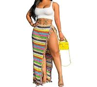 Mujeres de Ganchillo Borla Hueco Hacia Fuera de la Playa Cover Up Faldas Sexy de Cintura Alta Lado Split Maxi Falda Larga (Color : Yellow, Size : XXL)