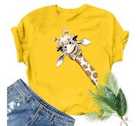 Mujeres de Gran tamaño de Manga Corta Tops Jirafas Divertido patrón de impresión Camisetas de Moda Crew Neck Workout tee Casual Summer Tops