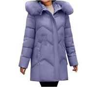 Mujeres de Invierno de Gran tamaño de Longitud Media Parka de Mediana Edad de Edad Avanzada cálida Cremallera Bufanda Abrigo Mamá Ropa con Bolsillos de plumón Abrigo (Violeta,L)