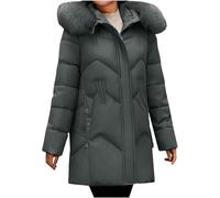 Mujeres de Invierno de Gran tamaño de Longitud Media Parka de Mediana Edad de Edad Avanzada cálida Cremallera Bufanda Abrigo Mamá Ropa con Bolsillos de plumón Abrigo (Gris Oscuro,M)