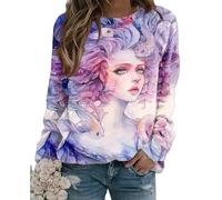 Mujeres de la época del Sudadera Retrato Pintura al óleo impresión otoño Sudadera o Cuello Manga Larga suéter Trajes Ropa callejera Tops