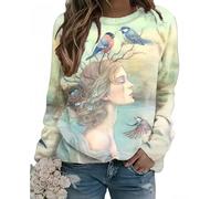 Mujeres de la época del Sudadera Retrato Pintura al óleo impresión otoño Sudadera o Cuello Manga Larga suéter Trajes Ropa callejera Tops