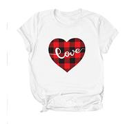 Mujeres de manga corta, cuello redondo, estampado de amor, tops casuales, blusas camiseta camiseta con cuello para mujer, Blanco, XL